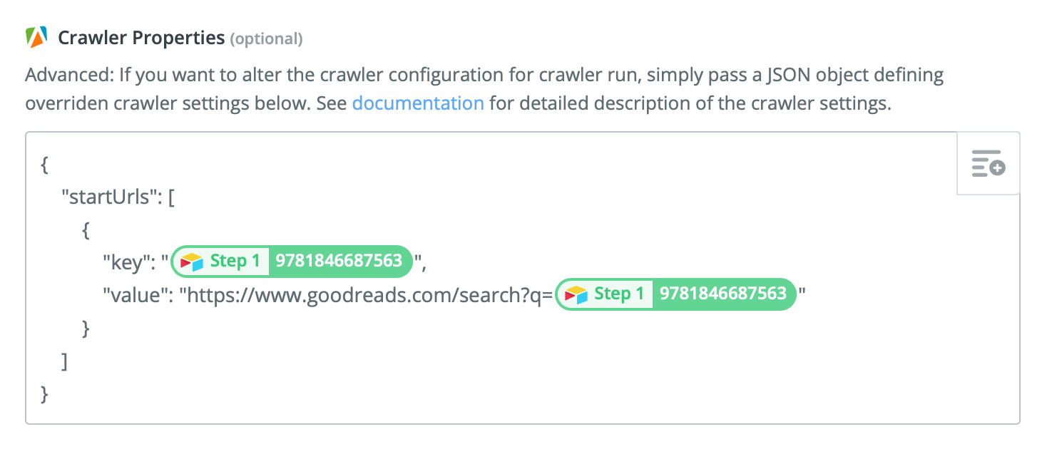 Setting the Start URLs of our Apify crawler in Zapier