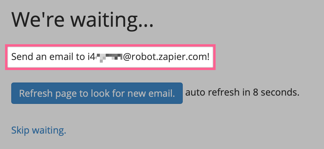 A new mailbox in Zapier Email Parser with a unique email address